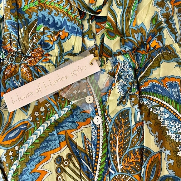 NWT! House of Harlow Boho Floral Ivory/Blue Open Tie Cami Back Maxi Dres… - Picture 8 of 10